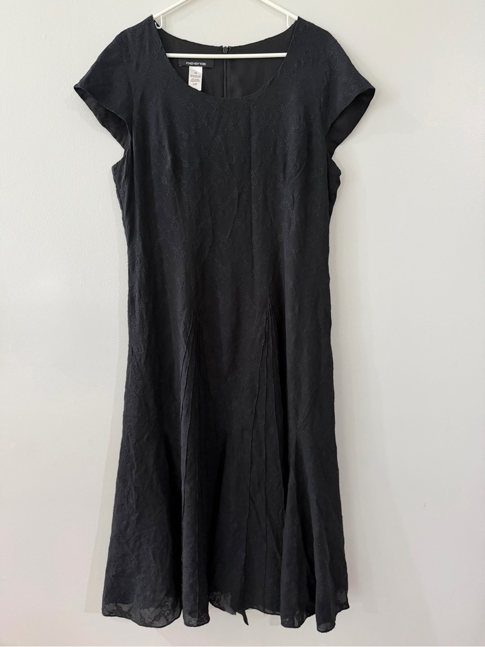 Jones New York Black Silk Embroidered Cap Sleeve Women's Plus Midi Formal Dress
